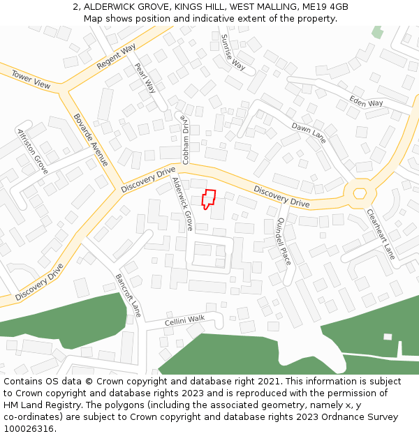 2, ALDERWICK GROVE, KINGS HILL, WEST MALLING, ME19 4GB: Location map and indicative extent of plot