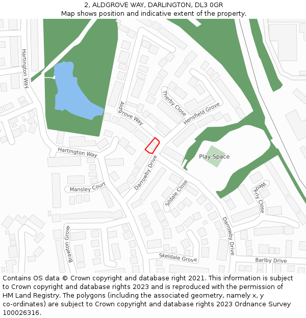2, ALDGROVE WAY, DARLINGTON, DL3 0GR: Location map and indicative extent of plot