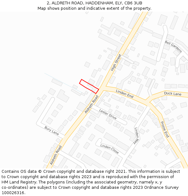 2, ALDRETH ROAD, HADDENHAM, ELY, CB6 3UB: Location map and indicative extent of plot