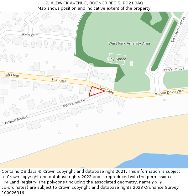 2, ALDWICK AVENUE, BOGNOR REGIS, PO21 3AQ: Location map and indicative extent of plot