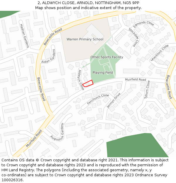 2, ALDWYCH CLOSE, ARNOLD, NOTTINGHAM, NG5 9PP: Location map and indicative extent of plot