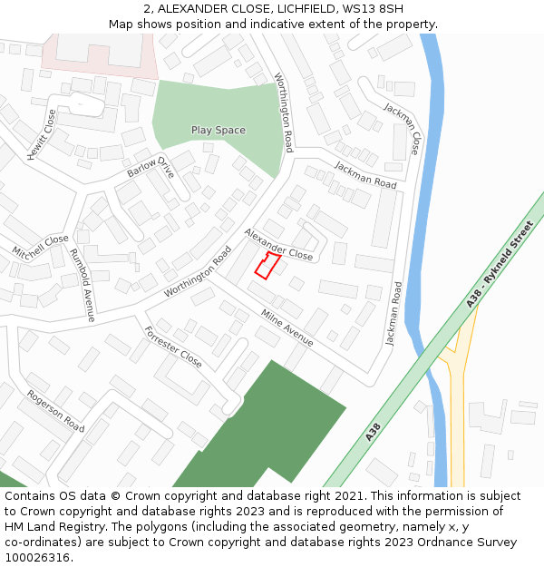 2, ALEXANDER CLOSE, LICHFIELD, WS13 8SH: Location map and indicative extent of plot