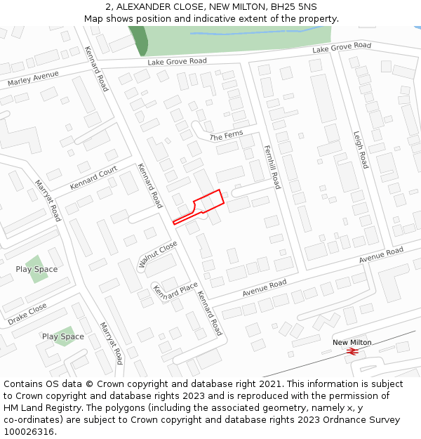 2, ALEXANDER CLOSE, NEW MILTON, BH25 5NS: Location map and indicative extent of plot