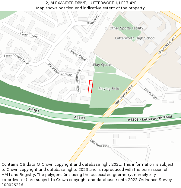 2, ALEXANDER DRIVE, LUTTERWORTH, LE17 4YF: Location map and indicative extent of plot