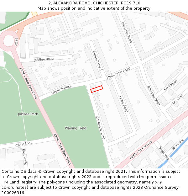 2, ALEXANDRA ROAD, CHICHESTER, PO19 7LX: Location map and indicative extent of plot