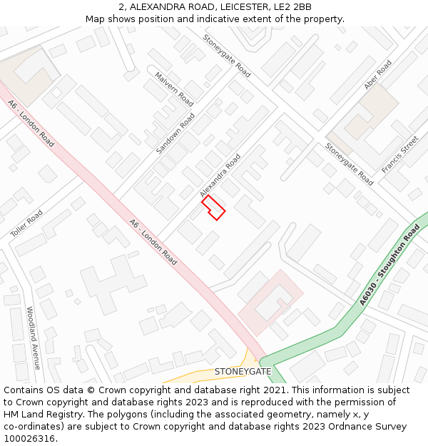 2, ALEXANDRA ROAD, LEICESTER, LE2 2BB: Location map and indicative extent of plot