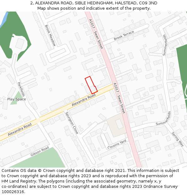 2, ALEXANDRA ROAD, SIBLE HEDINGHAM, HALSTEAD, CO9 3ND: Location map and indicative extent of plot