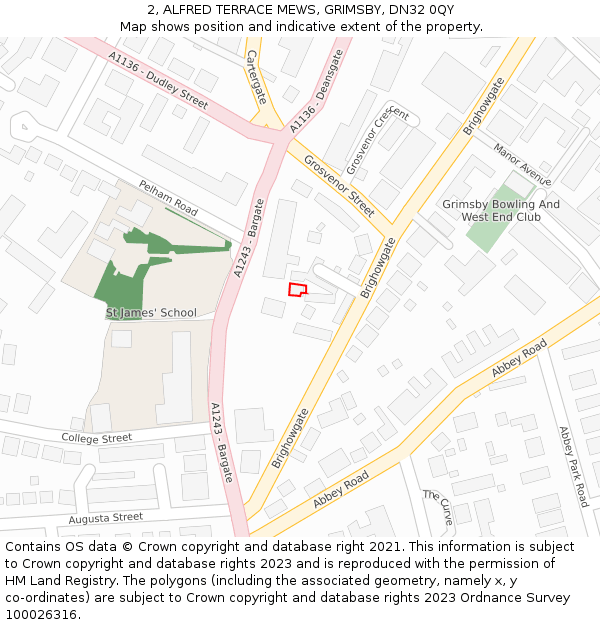 2, ALFRED TERRACE MEWS, GRIMSBY, DN32 0QY: Location map and indicative extent of plot