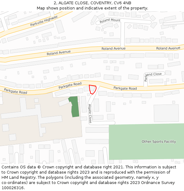 2, ALGATE CLOSE, COVENTRY, CV6 4NB: Location map and indicative extent of plot