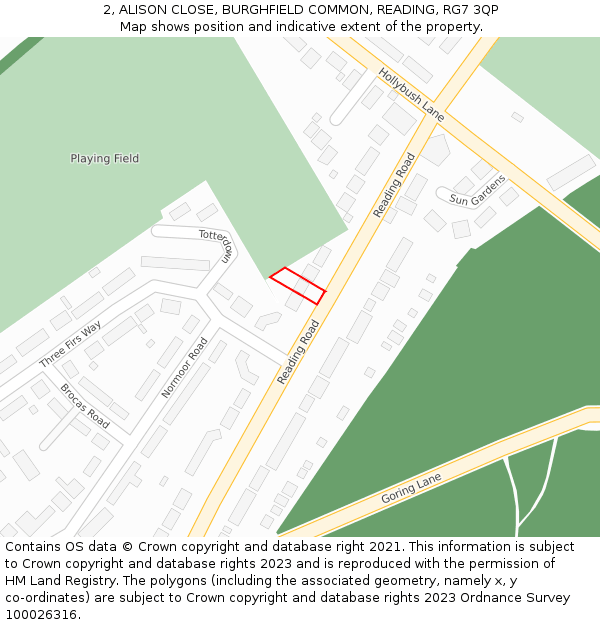 2, ALISON CLOSE, BURGHFIELD COMMON, READING, RG7 3QP: Location map and indicative extent of plot