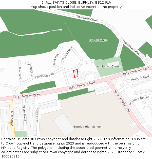 2, ALL SAINTS CLOSE, BURNLEY, BB12 6LA: Location map and indicative extent of plot