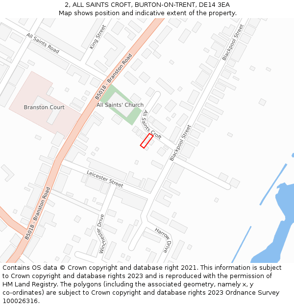 2, ALL SAINTS CROFT, BURTON-ON-TRENT, DE14 3EA: Location map and indicative extent of plot