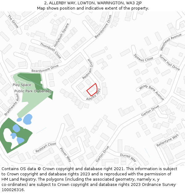 2, ALLERBY WAY, LOWTON, WARRINGTON, WA3 2JP: Location map and indicative extent of plot