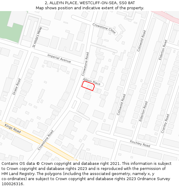 2, ALLEYN PLACE, WESTCLIFF-ON-SEA, SS0 8AT: Location map and indicative extent of plot