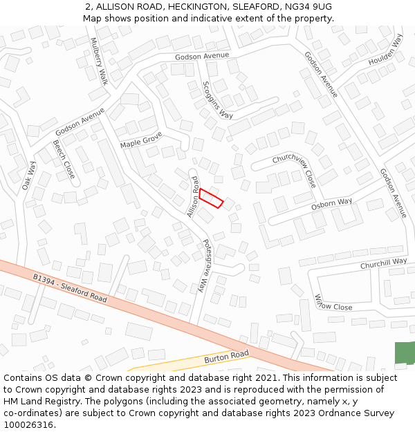 2, ALLISON ROAD, HECKINGTON, SLEAFORD, NG34 9UG: Location map and indicative extent of plot