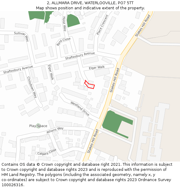 2, ALLMARA DRIVE, WATERLOOVILLE, PO7 5TT: Location map and indicative extent of plot
