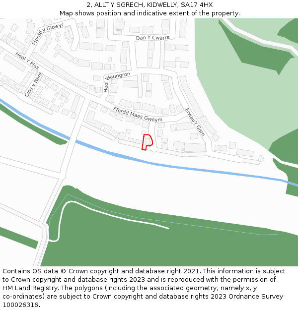 2, ALLT Y SGRECH, KIDWELLY, SA17 4HX: Location map and indicative extent of plot