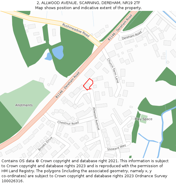 2, ALLWOOD AVENUE, SCARNING, DEREHAM, NR19 2TF: Location map and indicative extent of plot