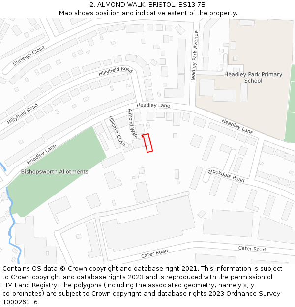 2, ALMOND WALK, BRISTOL, BS13 7BJ: Location map and indicative extent of plot