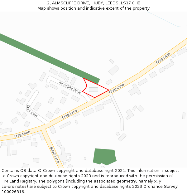 2, ALMSCLIFFE DRIVE, HUBY, LEEDS, LS17 0HB: Location map and indicative extent of plot
