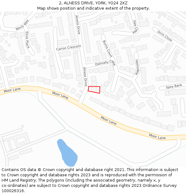 2, ALNESS DRIVE, YORK, YO24 2XZ: Location map and indicative extent of plot