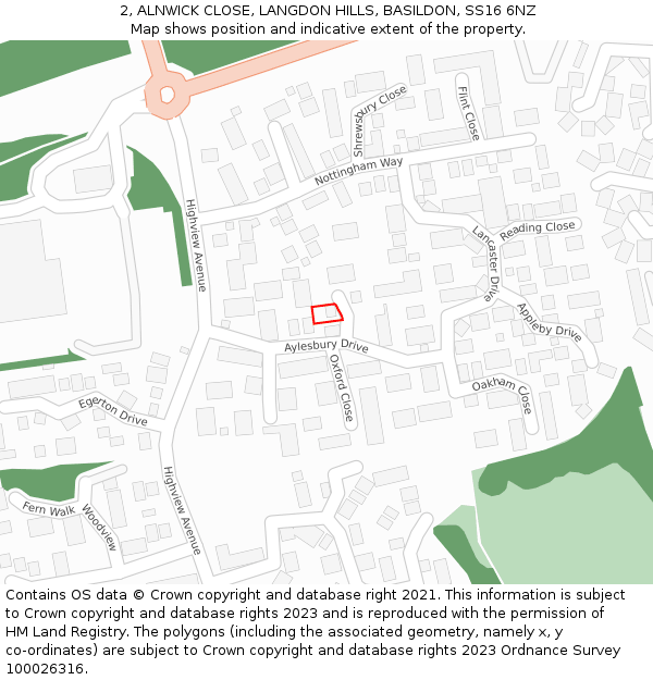 2, ALNWICK CLOSE, LANGDON HILLS, BASILDON, SS16 6NZ: Location map and indicative extent of plot