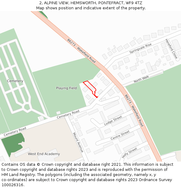 2, ALPINE VIEW, HEMSWORTH, PONTEFRACT, WF9 4TZ: Location map and indicative extent of plot