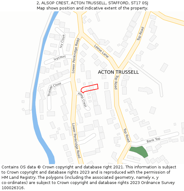 2, ALSOP CREST, ACTON TRUSSELL, STAFFORD, ST17 0SJ: Location map and indicative extent of plot
