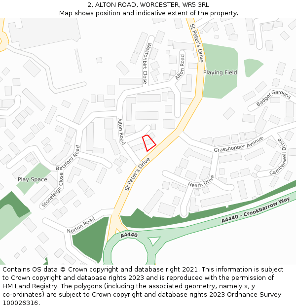 2, ALTON ROAD, WORCESTER, WR5 3RL: Location map and indicative extent of plot