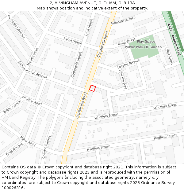 2, ALVINGHAM AVENUE, OLDHAM, OL8 1RA: Location map and indicative extent of plot