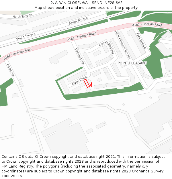 2, ALWIN CLOSE, WALLSEND, NE28 6AF: Location map and indicative extent of plot
