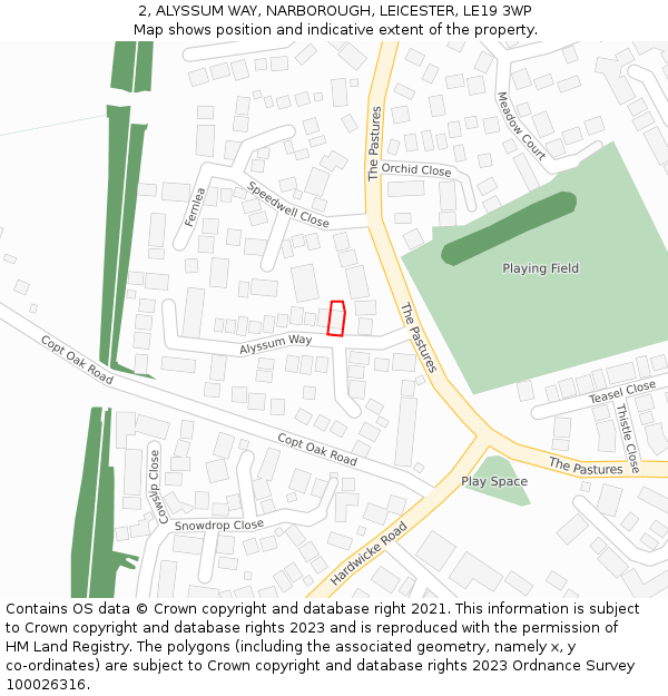 2, ALYSSUM WAY, NARBOROUGH, LEICESTER, LE19 3WP: Location map and indicative extent of plot