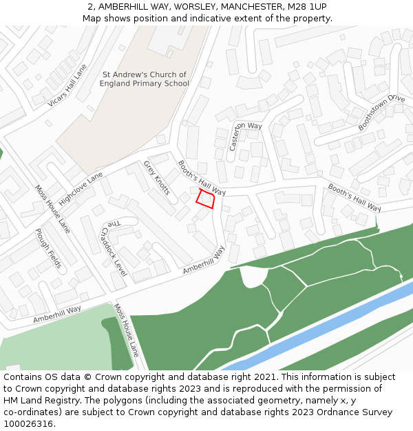 2, AMBERHILL WAY, WORSLEY, MANCHESTER, M28 1UP: Location map and indicative extent of plot