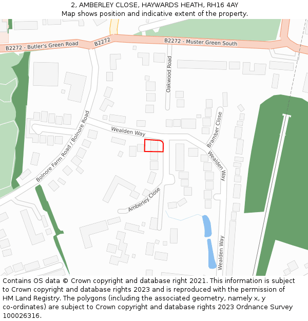 2, AMBERLEY CLOSE, HAYWARDS HEATH, RH16 4AY: Location map and indicative extent of plot