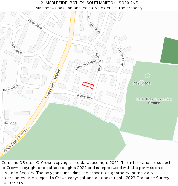 2, AMBLESIDE, BOTLEY, SOUTHAMPTON, SO30 2NS: Location map and indicative extent of plot