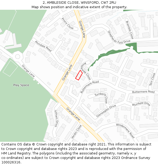 2, AMBLESIDE CLOSE, WINSFORD, CW7 2RU: Location map and indicative extent of plot