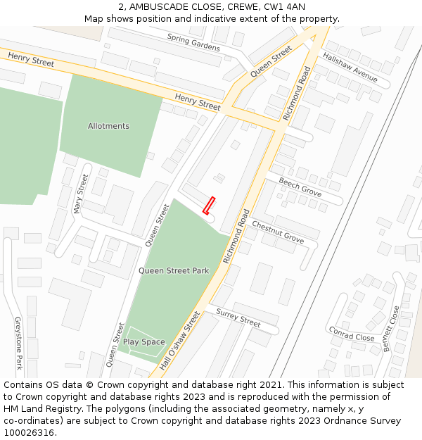 2, AMBUSCADE CLOSE, CREWE, CW1 4AN: Location map and indicative extent of plot