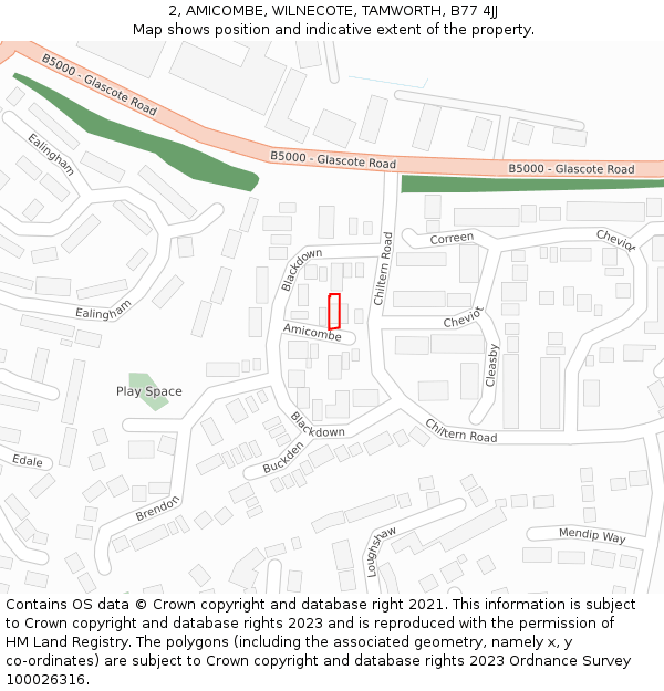 2, AMICOMBE, WILNECOTE, TAMWORTH, B77 4JJ: Location map and indicative extent of plot