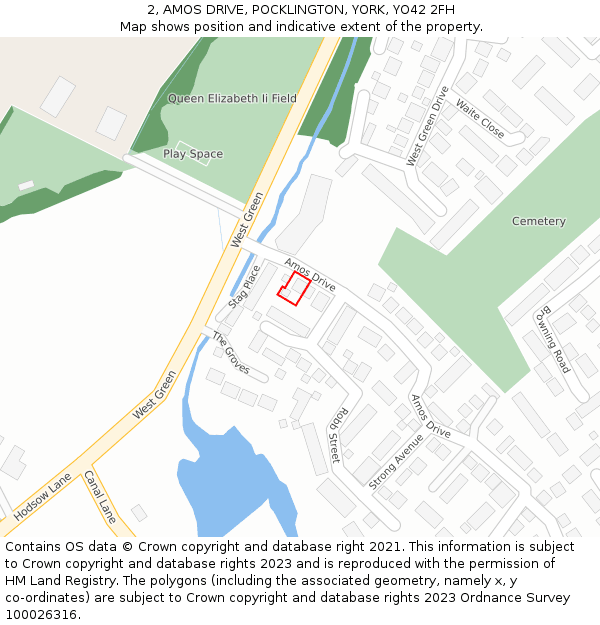 2, AMOS DRIVE, POCKLINGTON, YORK, YO42 2FH: Location map and indicative extent of plot