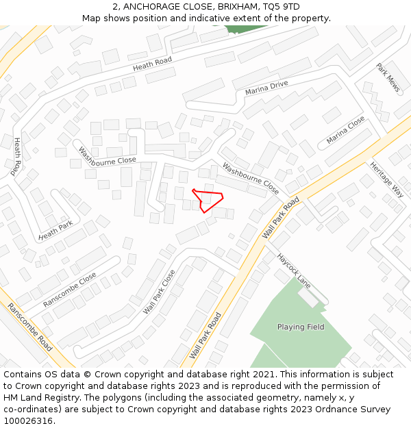 2, ANCHORAGE CLOSE, BRIXHAM, TQ5 9TD: Location map and indicative extent of plot