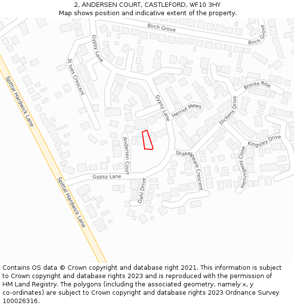 2, ANDERSEN COURT, CASTLEFORD, WF10 3HY: Location map and indicative extent of plot