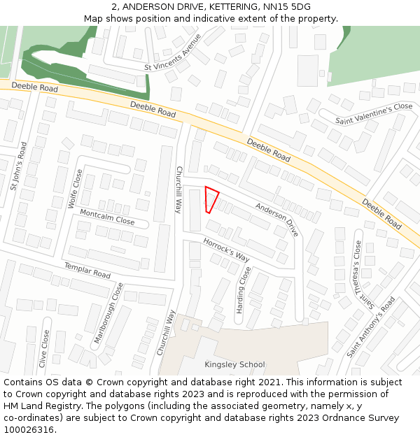 2, ANDERSON DRIVE, KETTERING, NN15 5DG: Location map and indicative extent of plot