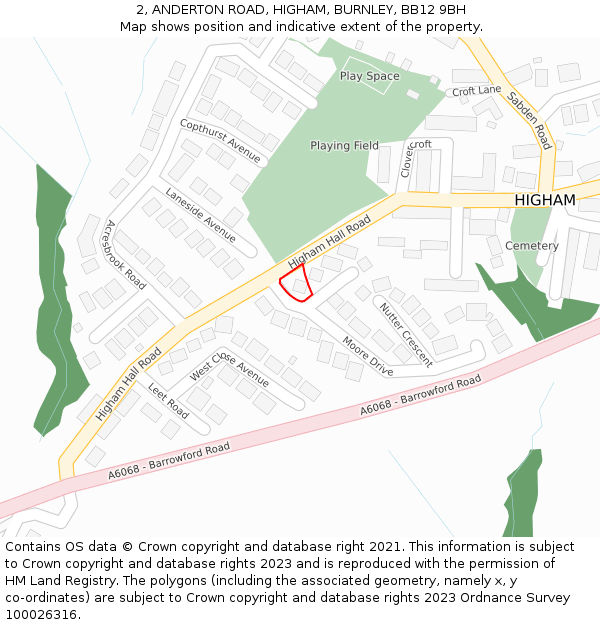 2, ANDERTON ROAD, HIGHAM, BURNLEY, BB12 9BH: Location map and indicative extent of plot