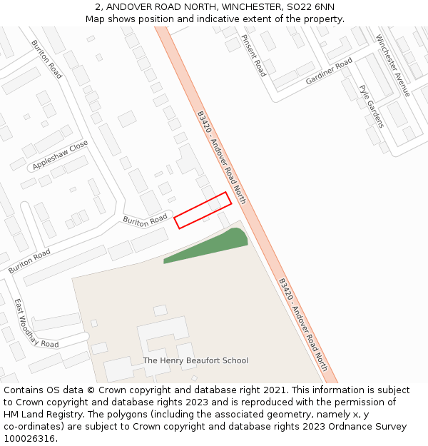 2, ANDOVER ROAD NORTH, WINCHESTER, SO22 6NN: Location map and indicative extent of plot