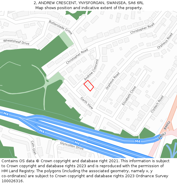 2, ANDREW CRESCENT, YNYSFORGAN, SWANSEA, SA6 6RL: Location map and indicative extent of plot