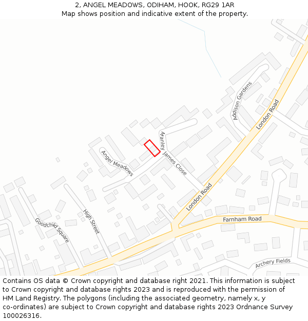 2, ANGEL MEADOWS, ODIHAM, HOOK, RG29 1AR: Location map and indicative extent of plot