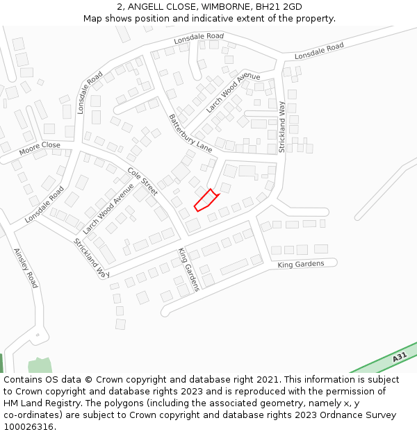 2, ANGELL CLOSE, WIMBORNE, BH21 2GD: Location map and indicative extent of plot