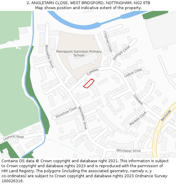 2, ANGLETARN CLOSE, WEST BRIDGFORD, NOTTINGHAM, NG2 6TB: Location map and indicative extent of plot