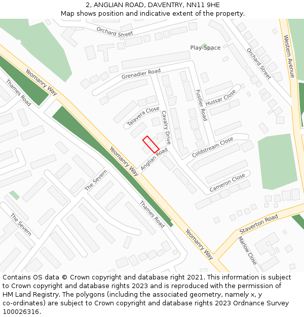 2, ANGLIAN ROAD, DAVENTRY, NN11 9HE: Location map and indicative extent of plot
