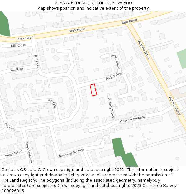 2, ANGUS DRIVE, DRIFFIELD, YO25 5BQ: Location map and indicative extent of plot